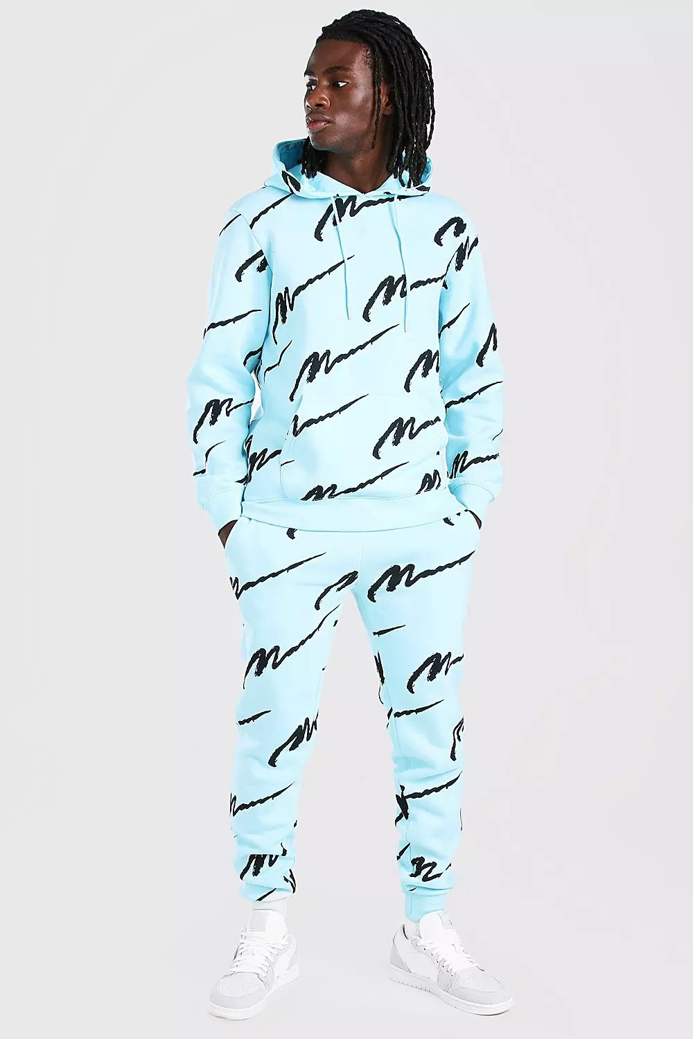 All over man 2025 printed hooded short tracksuit